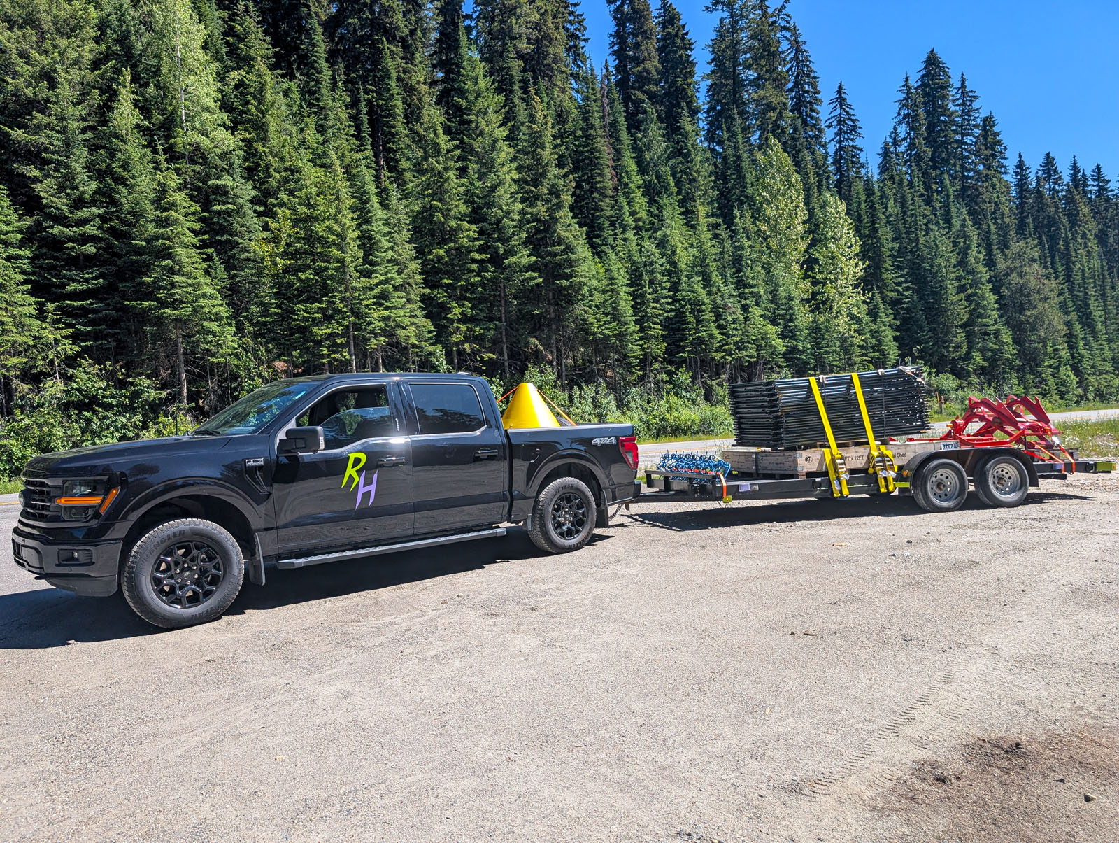 Ronnie's Hauling truck and loaded trailer during a dedicated long-distance transport run.